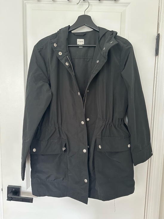 J. Crew Jackets & Blazers - J. Crew Black Hooded Trench Rain Coat with Cinch Waist